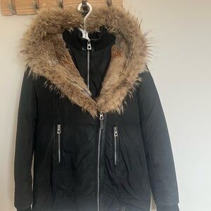 RUDSAK Black Parka with Brown Fur Trim